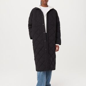 Frank & Oak Black Long Quilted Puffer Jacket